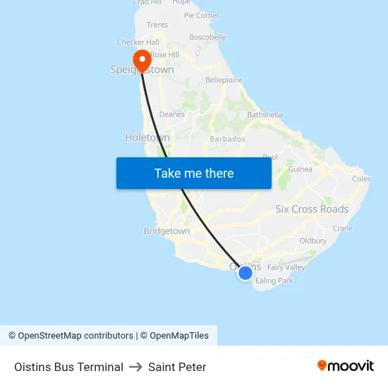 Oistins Bus Terminal to Saint Peter map