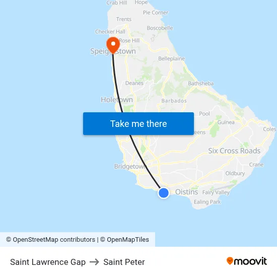 Saint Lawrence Gap to Saint Peter map