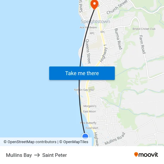 Mullins Bay to Saint Peter map