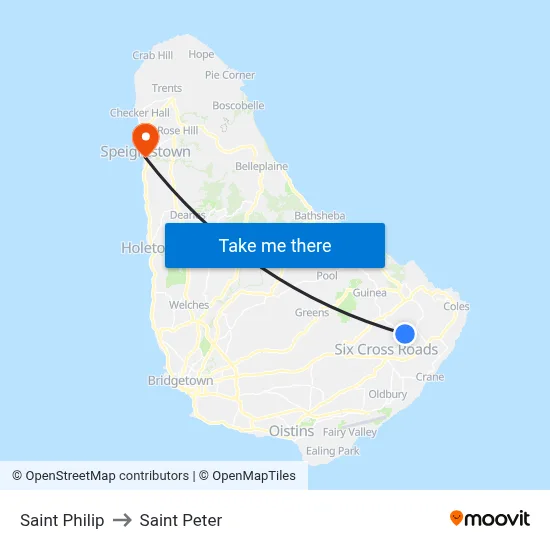 Saint Philip to Saint Peter map
