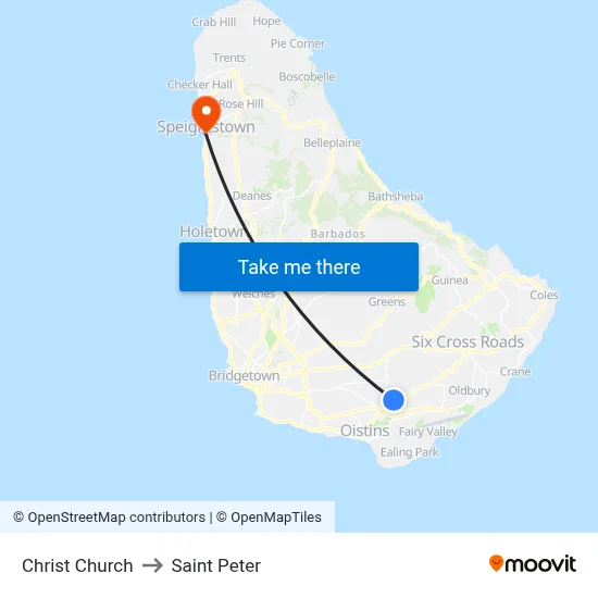 Christ Church to Saint Peter map