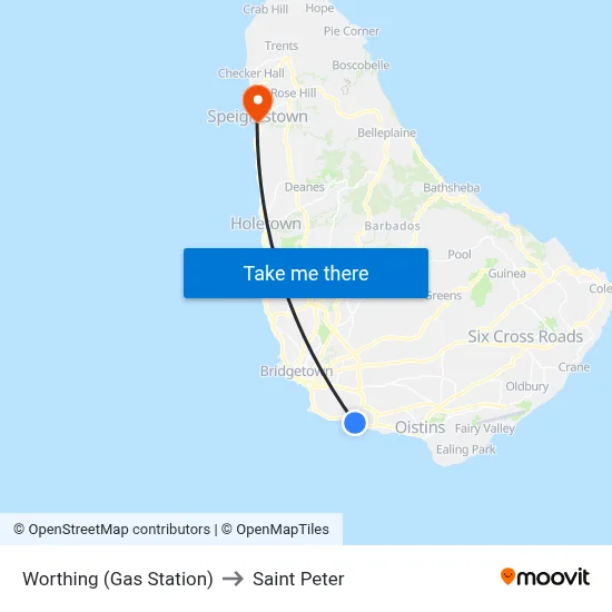 Worthing (Gas Station) to Saint Peter map