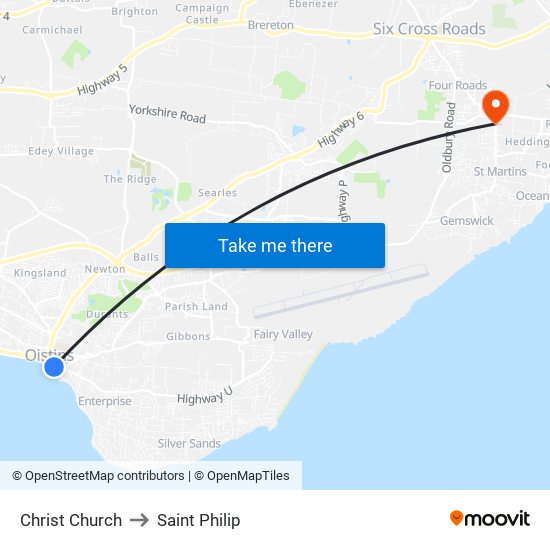 Christ Church to Saint Philip map