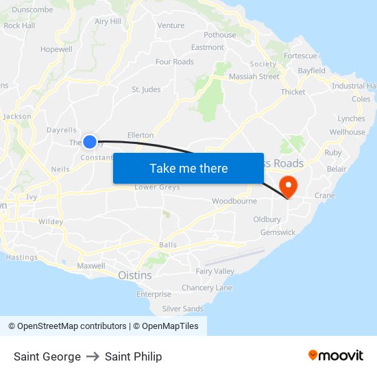 Saint George to Saint Philip map