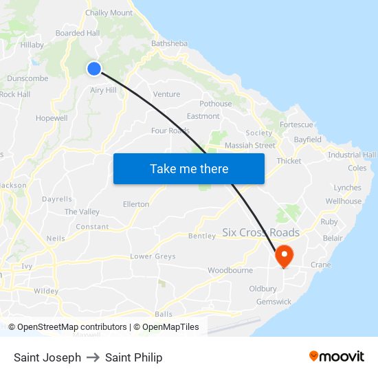 Saint Joseph to Saint Philip map