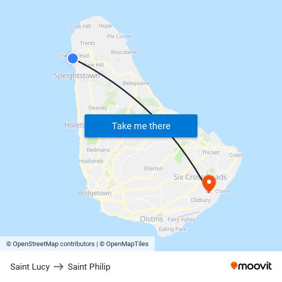 Saint Lucy to Saint Philip map