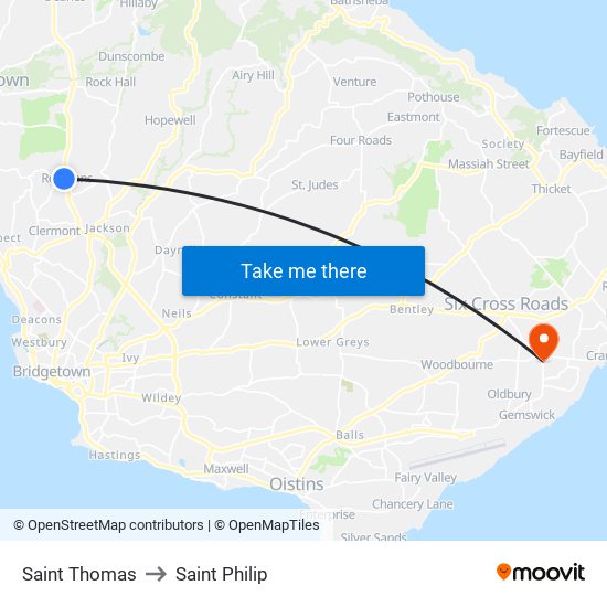 Saint Thomas to Saint Philip map