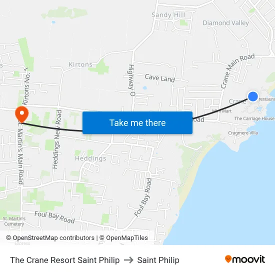 The Crane Resort Saint Philip to Saint Philip map