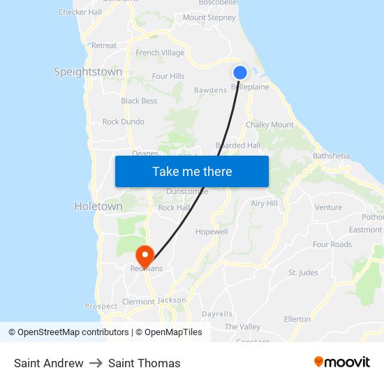 Saint Andrew to Saint Thomas map