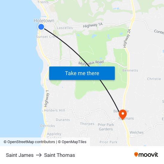 Saint James to Saint Thomas map