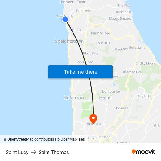 Saint Lucy to Saint Thomas map