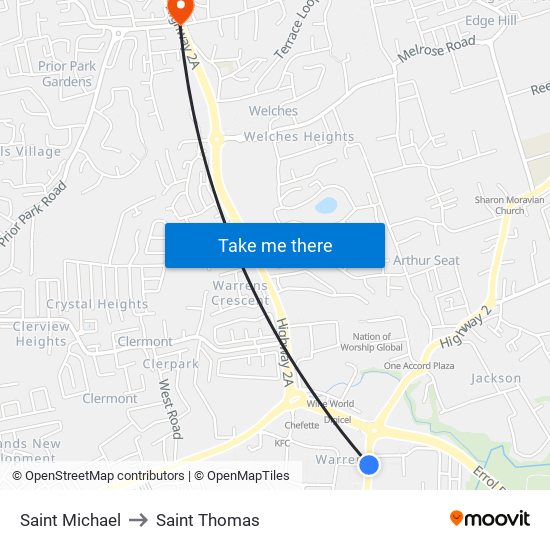 Saint Michael to Saint Thomas map