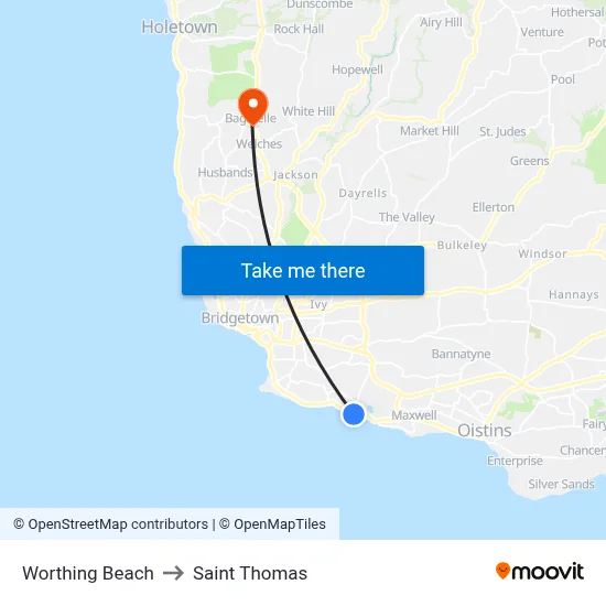 Worthing Beach to Saint Thomas map
