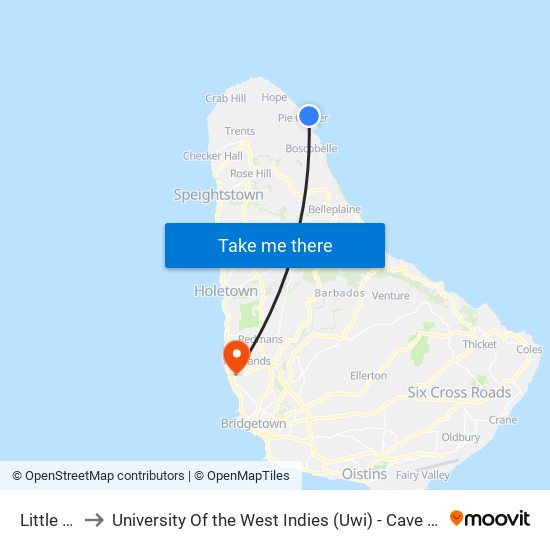 Little Bay to University Of the West Indies (Uwi) - Cave Hill Campus map
