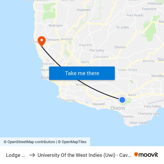 Lodge Road to University Of the West Indies (Uwi) - Cave Hill Campus map