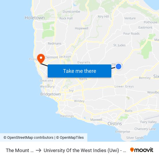 The Mount (Ellco) to University Of the West Indies (Uwi) - Cave Hill Campus map