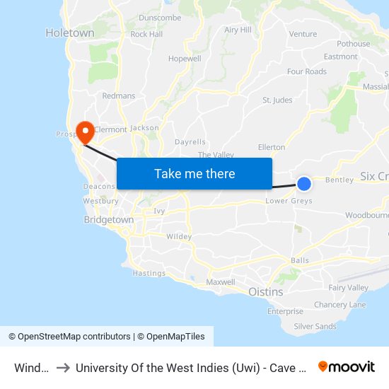 Windsor to University Of the West Indies (Uwi) - Cave Hill Campus map