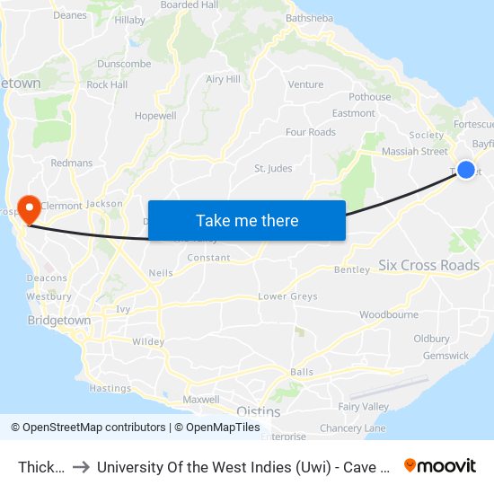 Thickets to University Of the West Indies (Uwi) - Cave Hill Campus map