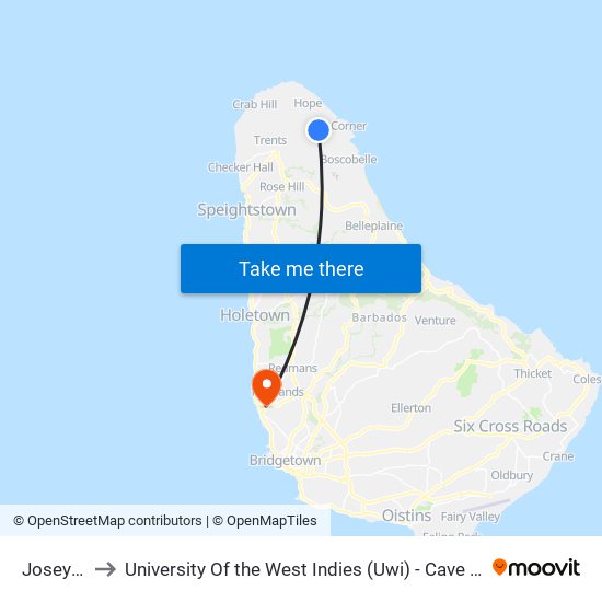 Josey Hill to University Of the West Indies (Uwi) - Cave Hill Campus map