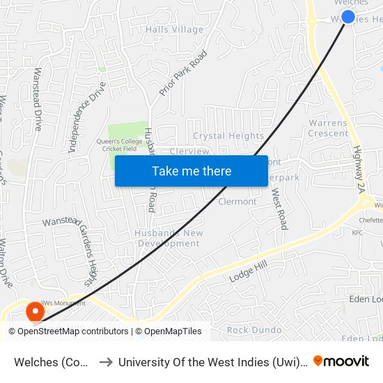 Welches (Cost U Less) to University Of the West Indies (Uwi) - Cave Hill Campus map