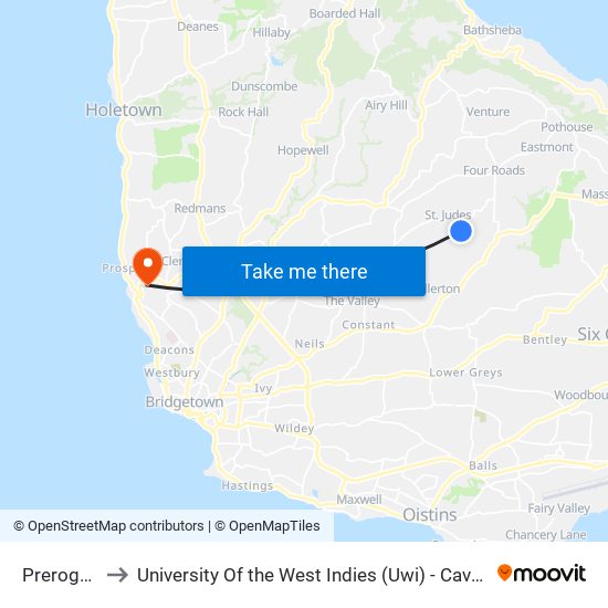 Prerogative to University Of the West Indies (Uwi) - Cave Hill Campus map