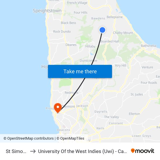 St Simons Tp to University Of the West Indies (Uwi) - Cave Hill Campus map