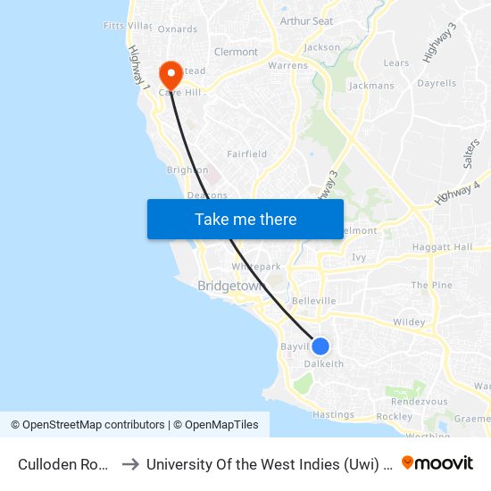 Culloden Road - Esso to University Of the West Indies (Uwi) - Cave Hill Campus map