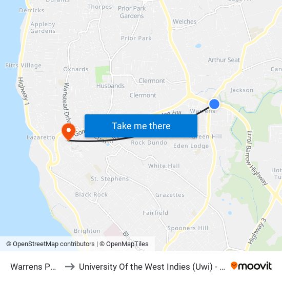 Warrens Polyclinic to University Of the West Indies (Uwi) - Cave Hill Campus map