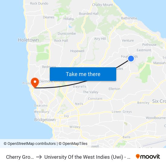 Cherry Grove Ent to University Of the West Indies (Uwi) - Cave Hill Campus map