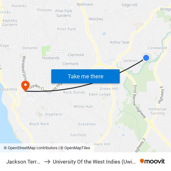 Jackson Terrace #1 Tp to University Of the West Indies (Uwi) - Cave Hill Campus map