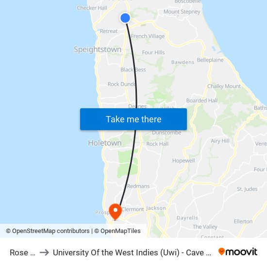 Rose Hill to University Of the West Indies (Uwi) - Cave Hill Campus map