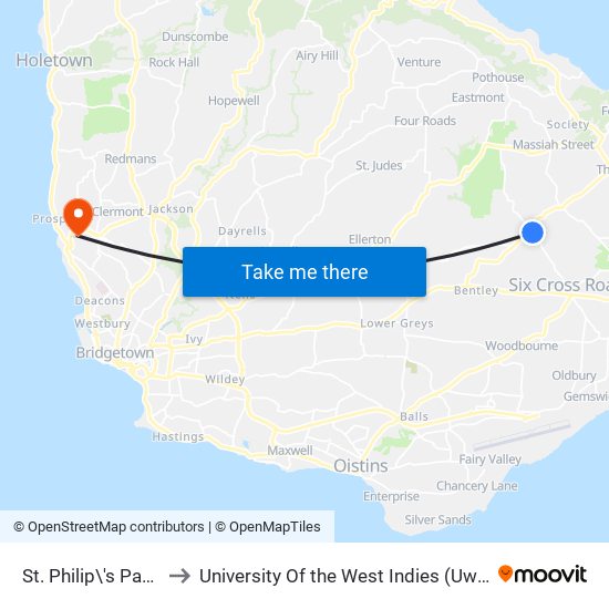 St. Philip\'s Parish Church to University Of the West Indies (Uwi) - Cave Hill Campus map