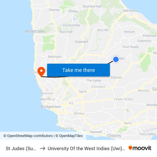 St Judes (Superlative) to University Of the West Indies (Uwi) - Cave Hill Campus map