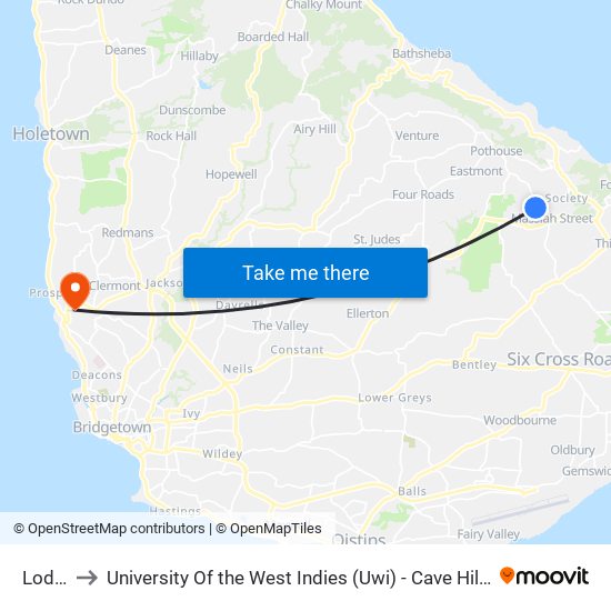Lodge to University Of the West Indies (Uwi) - Cave Hill Campus map
