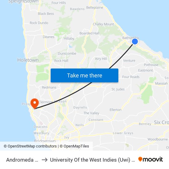 Andromeda Gardens to University Of the West Indies (Uwi) - Cave Hill Campus map