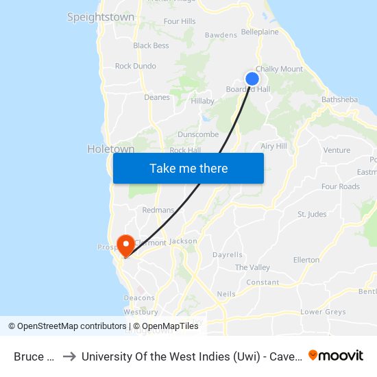 Bruce Vale to University Of the West Indies (Uwi) - Cave Hill Campus map