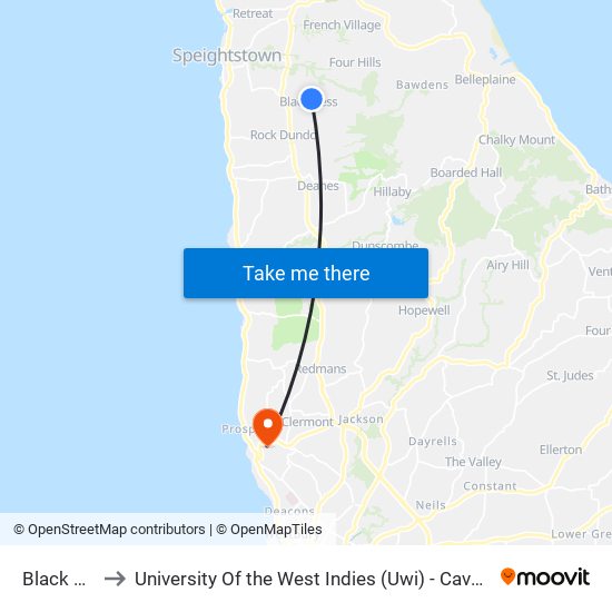 Black Bess to University Of the West Indies (Uwi) - Cave Hill Campus map