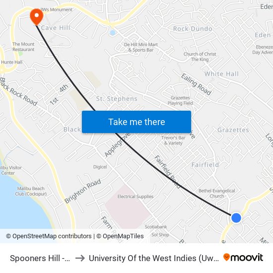 Spooners Hill - Accom Rd to University Of the West Indies (Uwi) - Cave Hill Campus map