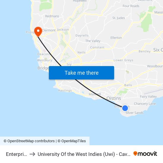Enterprise B to University Of the West Indies (Uwi) - Cave Hill Campus map