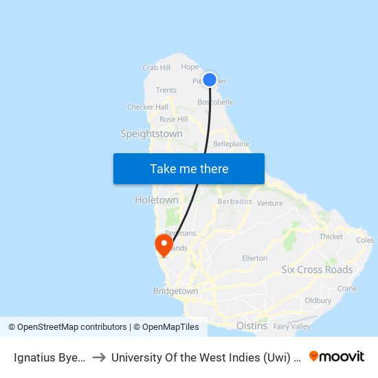 Ignatius Byer School to University Of the West Indies (Uwi) - Cave Hill Campus map