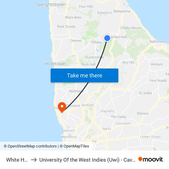 White Hill Tp to University Of the West Indies (Uwi) - Cave Hill Campus map