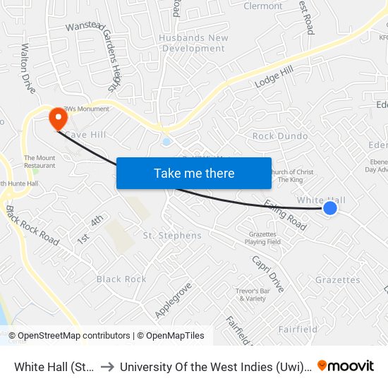 White Hall (St Michael) to University Of the West Indies (Uwi) - Cave Hill Campus map