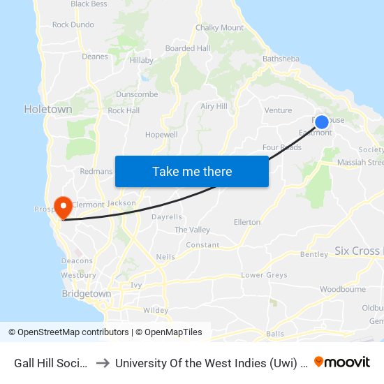 Gall Hill Social Centre to University Of the West Indies (Uwi) - Cave Hill Campus map