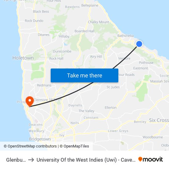 Glenburnie to University Of the West Indies (Uwi) - Cave Hill Campus map