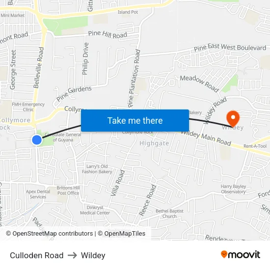 Culloden Road to Wildey map