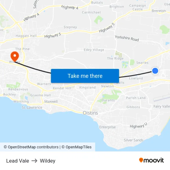 Lead Vale to Wildey map