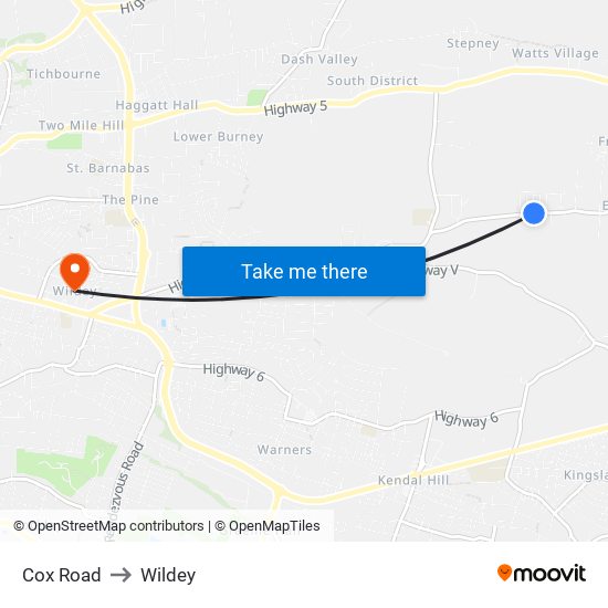 Cox Road to Wildey map