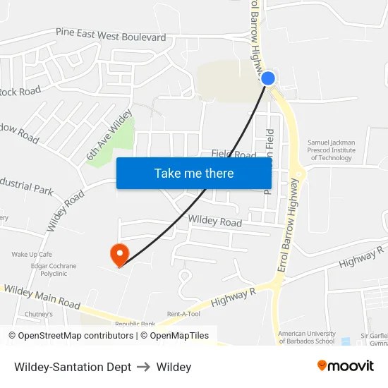 Wildey-Santation Dept to Wildey map