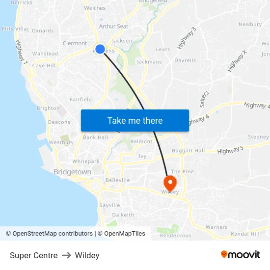 Super Centre to Wildey map