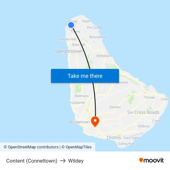 Content (Conneltown) to Wildey map